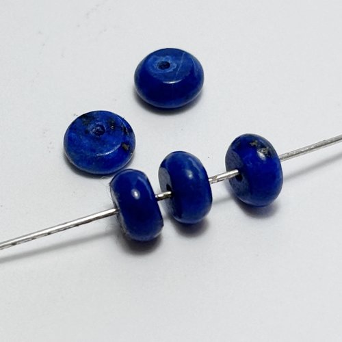 5 perles lapis lazuli, bouton 5 mm, trou 0,7 mm