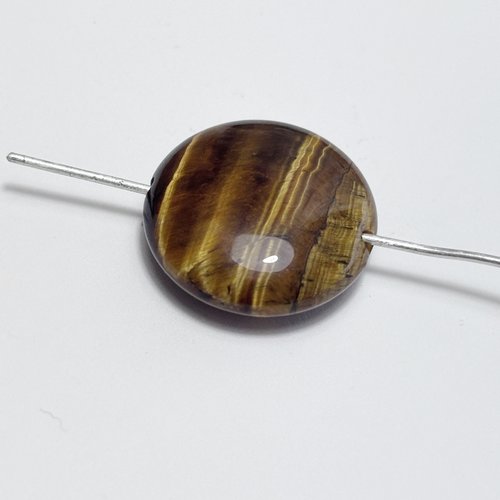 1 perle oeil de tigre, disque 20 mm, trou transversal 0,6 a 0,7 mm (n°2)