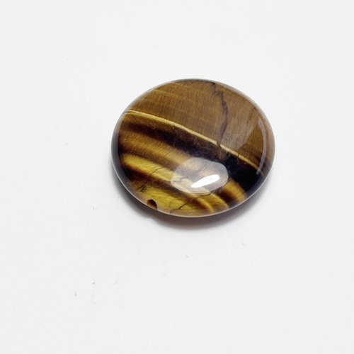 1 perle oeil de tigre, disque 20 mm, trou transversal 0,6 a 0,7 mm (n°4)