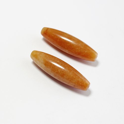 2 perles aventurine orange, riz 40 mm, trou 0,8 mm, pierre naturelle