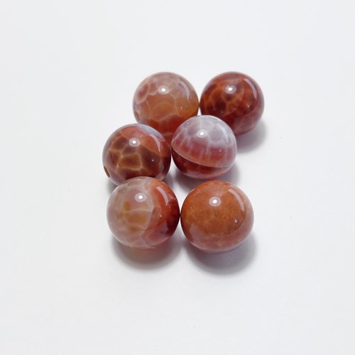 6 perles agate craquelée 12 mm, pierre naturelle ronde