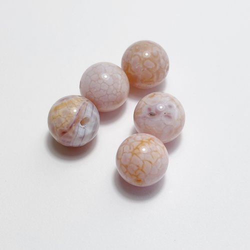5 perles en agate craquelée 12 mm rose pêche.