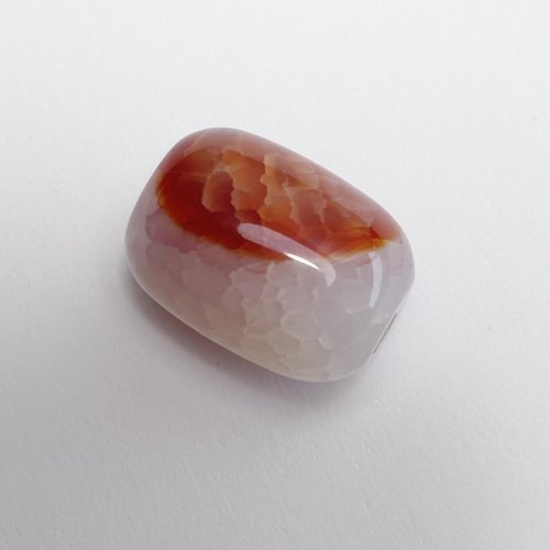 1 perle agate craquelée cylindre 20 mm rouge blanc