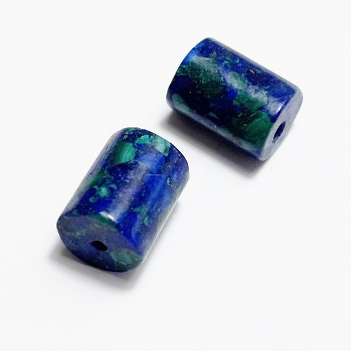 2 perles en azurite cylindriques 10 mm bleu profond naturel