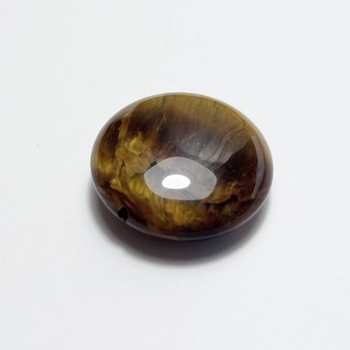 Perle en œil de tigre 20 mm, disque lumineux aux reflets miel et bronze
