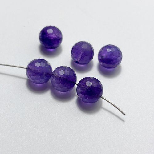 6 perles améthyste facettées, rondes 10 mm, violet profond