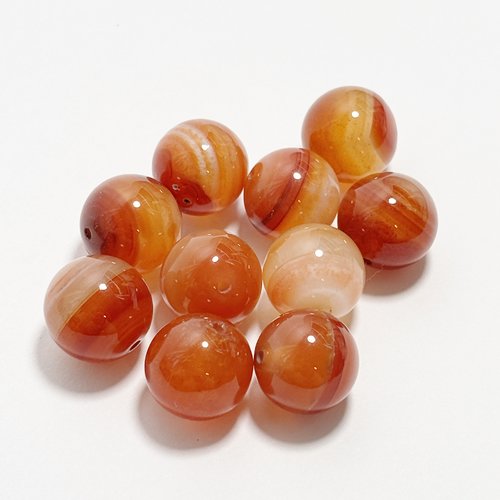 10 perles en agate naturelle 12 mm rondes orange veinées (n°2)