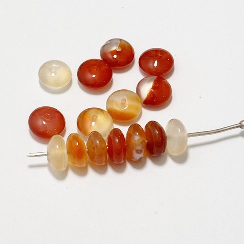 15 perles agate naturelle bouton 8 mm rouge orange translucide