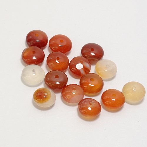 15 perles agate naturelle bouton 8 mm rouge orange translucide