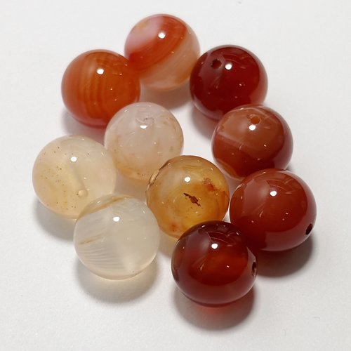 10 perles agate naturelle 10 mm rondes orange rouge veinées