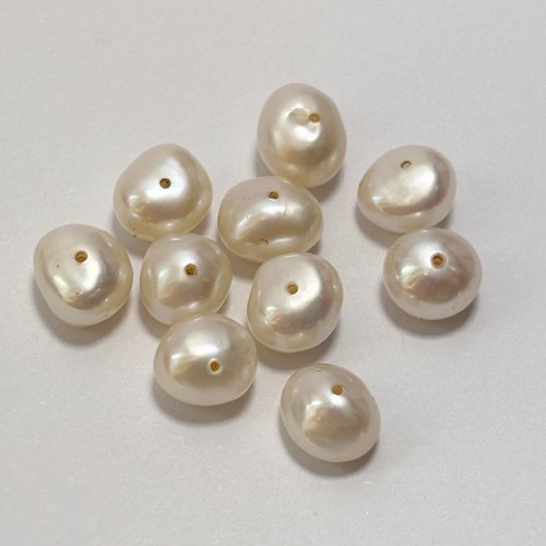 Lot de 10 perles de culture véritables irrégulières 6 mm nacrées blanches trou 0,5 mm lot n°1