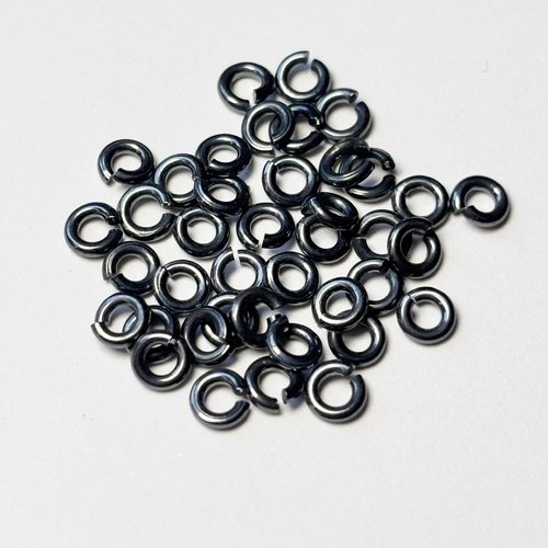 Lot de 40 anneaux ouverts 4 mm en laiton plaqué gun - fil 0,9 mm - lrgun940
