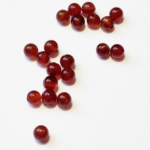 20 perles rondes en agate rouge teintée 4 mm