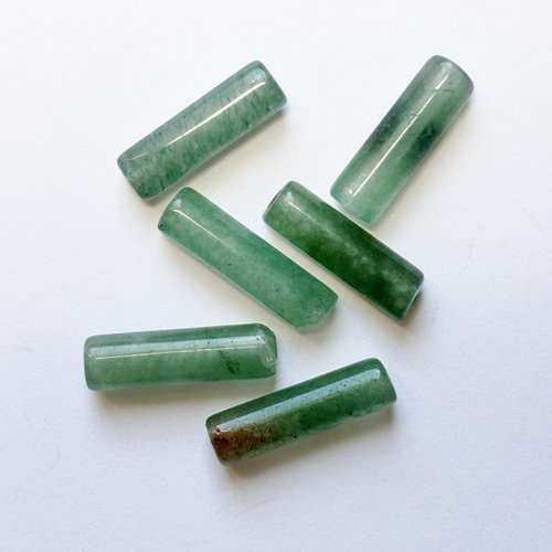 6 perles tube en aventurine verte naturelle 14/15 mm, trou 1 mm, lot n°3