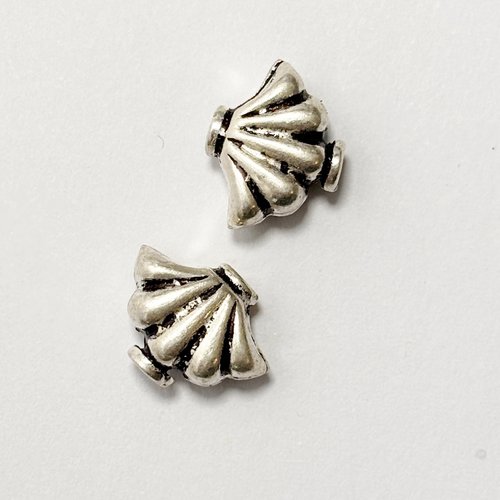 2 perles argent 925 éventail 11 mm, perles coquille argent vieilli