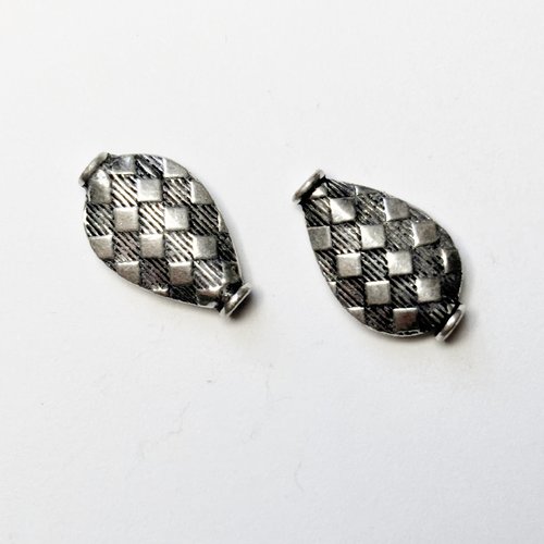 2 perles argent 925 goutte décor losanges patiné 17,75 mm, lot de 2