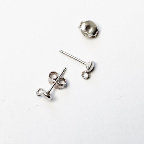 Supports clous d’oreilles en argent 925 disque 3,5 mm avec anneau d’attache – 1 paire