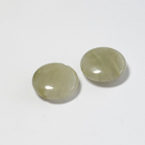 Lot de 2 perles plates en jaspe vert clair – 15 mm – pierre naturelle