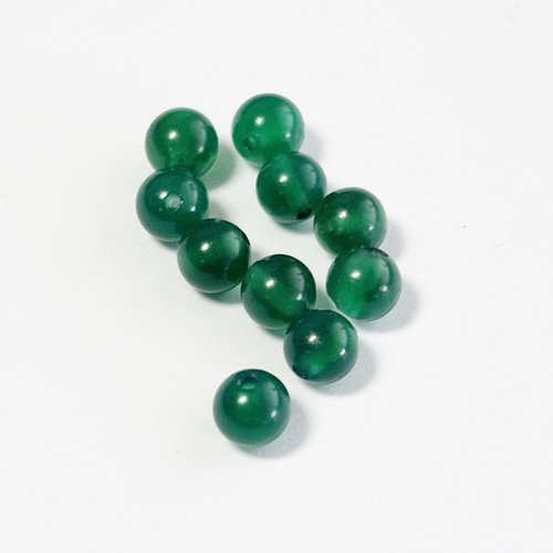 10 perles en agate verte teintée, rondes, 4 mm