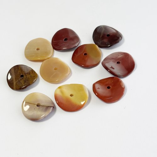 Lot de 10 galets plats en jaspe mokaïte – tranches ondulées, 16 mm
