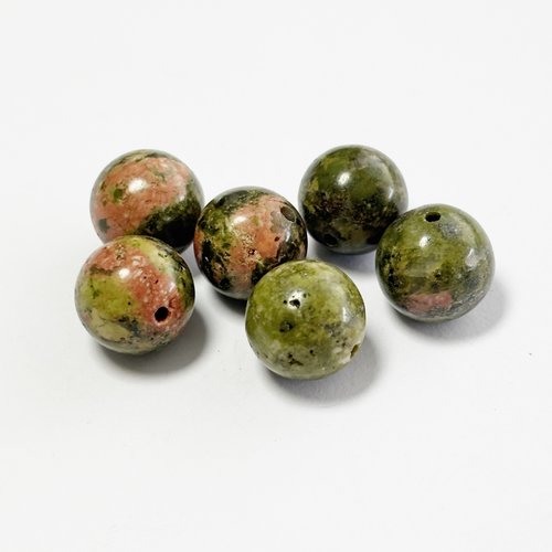 Lot de 6 perles en unakite 10 mm