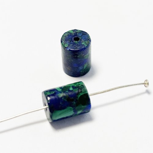 Lot de 2 perles azurite cylindriques 10x8 mm trou 0,8 mm - n°1