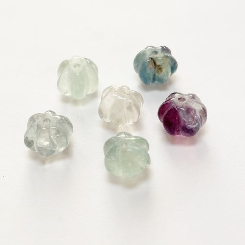 6 perles en fluorine naturelle – forme melon – 10 mm