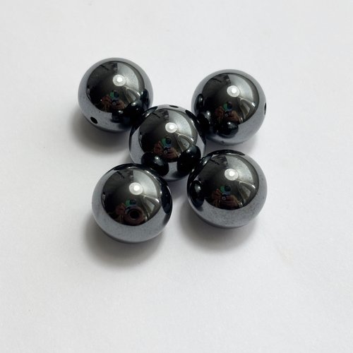 5 perles rondes en hématite reconstituée 12 mm - perles grises métallisées