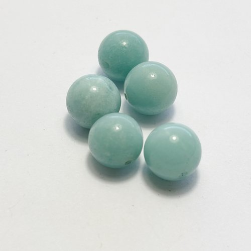 5 perles rondes en amazonite naturelle 10 mm de diamètre.