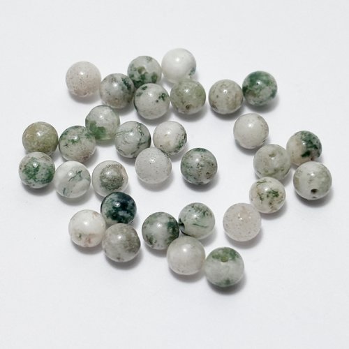 30 perles en agate mousse 3,8 mm - perles rondes naturelles
