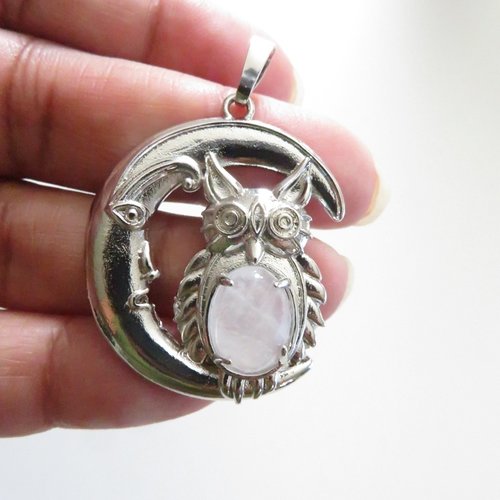 Pendentif hibou cristal de roche