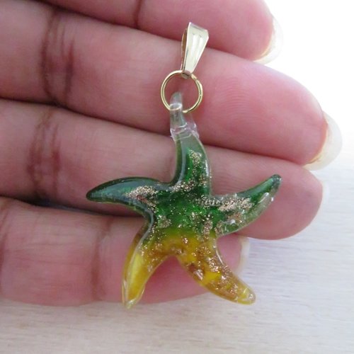 Pendentif étoile murano jaune et vert