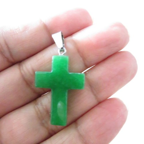Pendentif croix agate verte