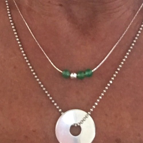 Ras de cou - collier en argent 925 - perles gemmes "aventurine"