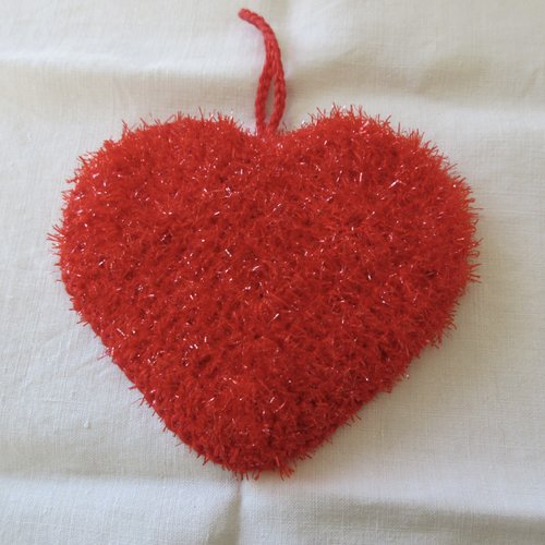 Eponge lavable ,durable,tawashi  en forme de coeur,rouge