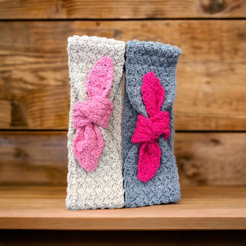 Lot de deux bandeaux noués femme au crochet deux couleurs tour de tête 55 cm