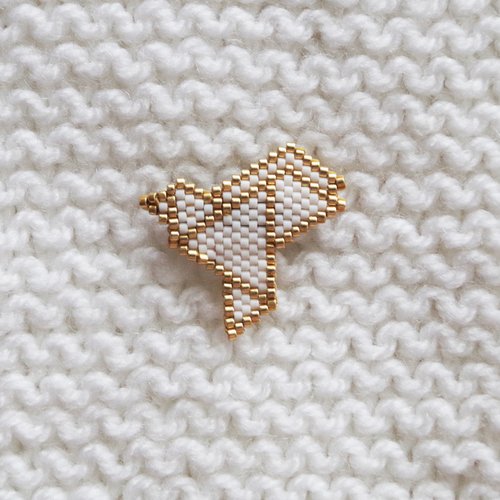 Broche origami oiseau // blanc - doré