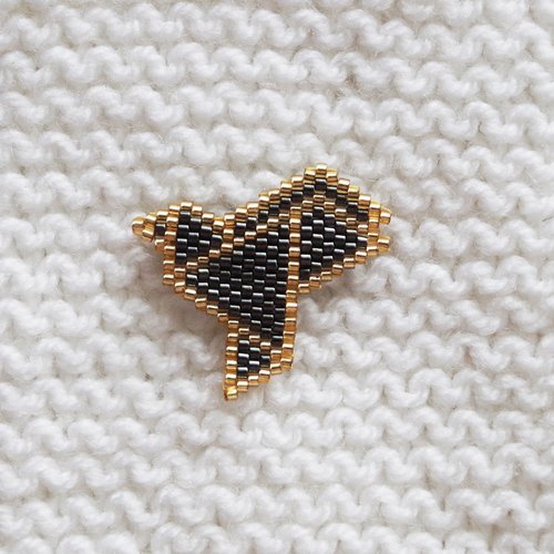 Broche origami oiseau // noir - doré
