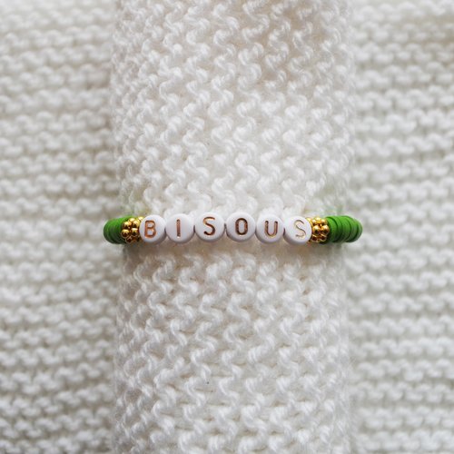 Bracelet message // "bisous" // vert - doré