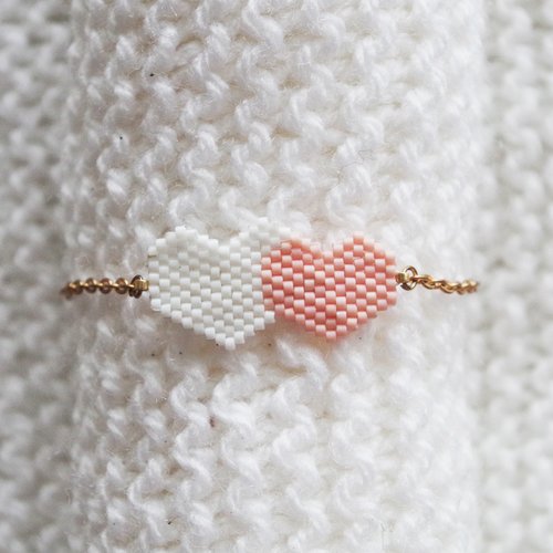 Bracelet cœurs entrelacés // blanc - rose