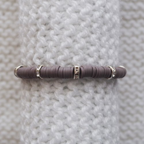 Bracelet perles heishi // strass argent // gris