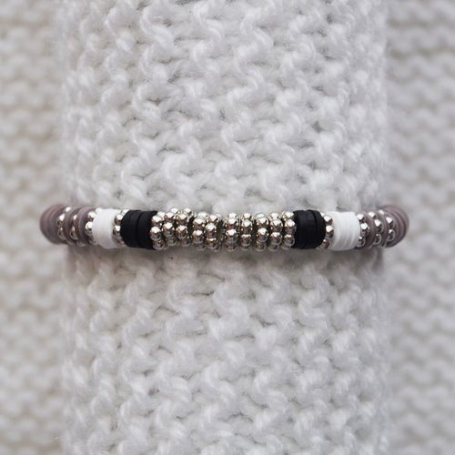 Bracelet perles heishi // gris - blanc - noir  - argent