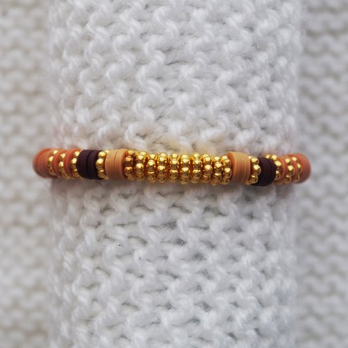 Bracelet perles heishi // marron - bordeaux - caramel - doré