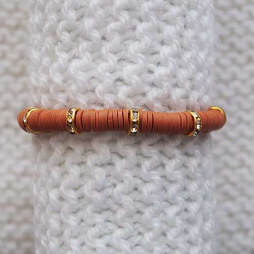 Bracelet perles heishi // strass doré // marron