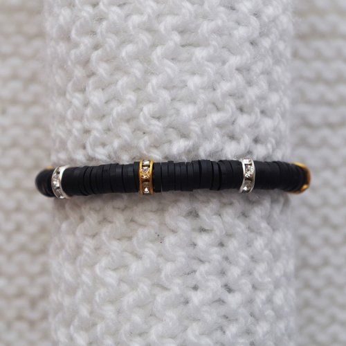 Bracelet perles heishi // strass doré & argenté // noir