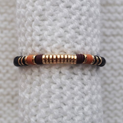 Bracelet perles heishi // noir - marron - bordeaux- doré