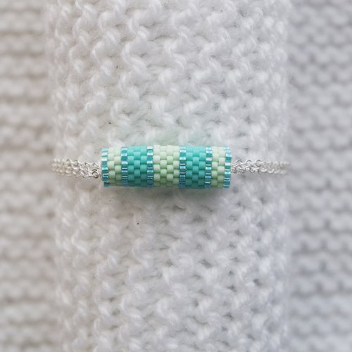Bracelet chaîne // grande perle tissée // turquoise