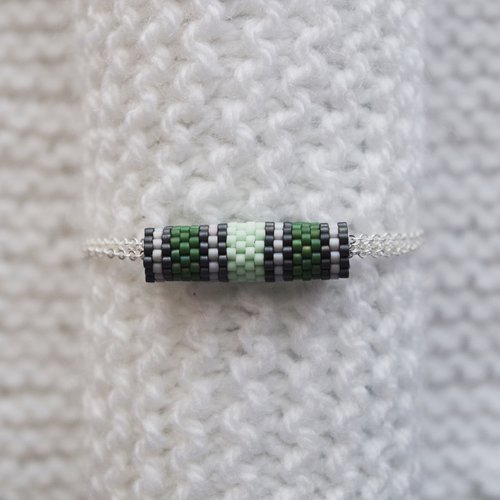 Bracelet chaîne // grande perle tissée // vert