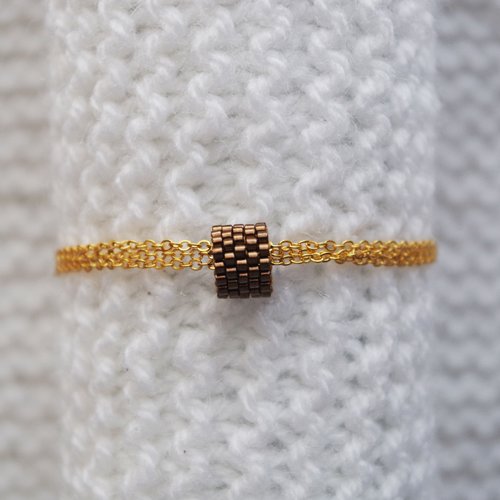 Bracelet chaîne // petite perle tissée // bronze