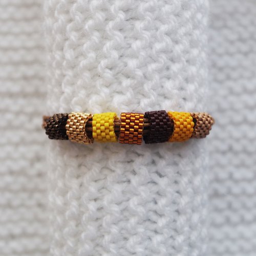 Bracelet cordons // petites perles tissée // marron - jaune - orangé - doré - bronze- beige
